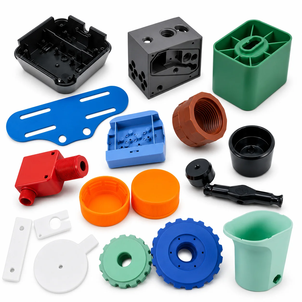 Engineers reviewing injection molded parts