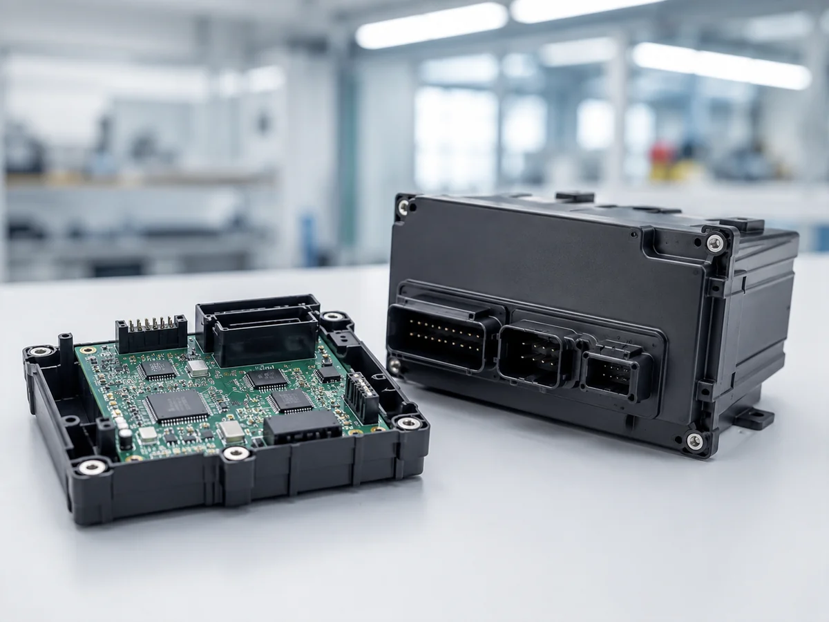 Electronic control unit housing assembled with internal PCB