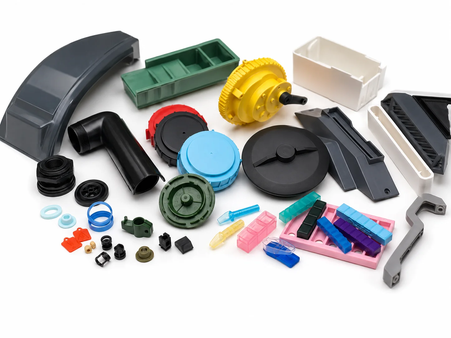 Macro view of internal plastic housing features including screw bosses, ribs, and snap-fits
